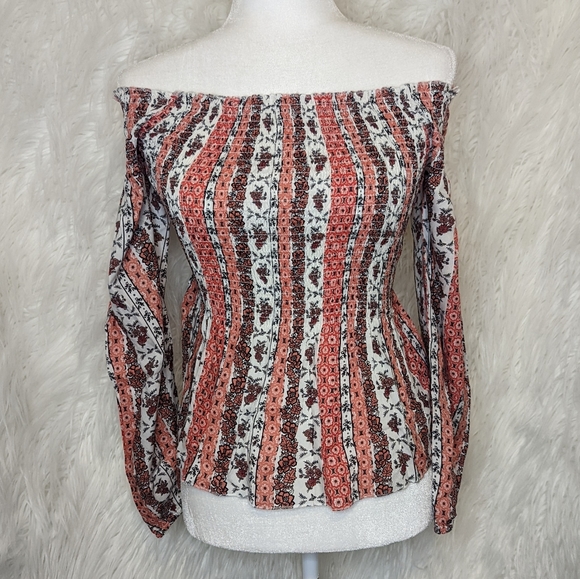 Japna ☆ NWT Women's XS Boho Floral Pleated Long Sleeve Top Flared Bottom - Picture 6 of 9